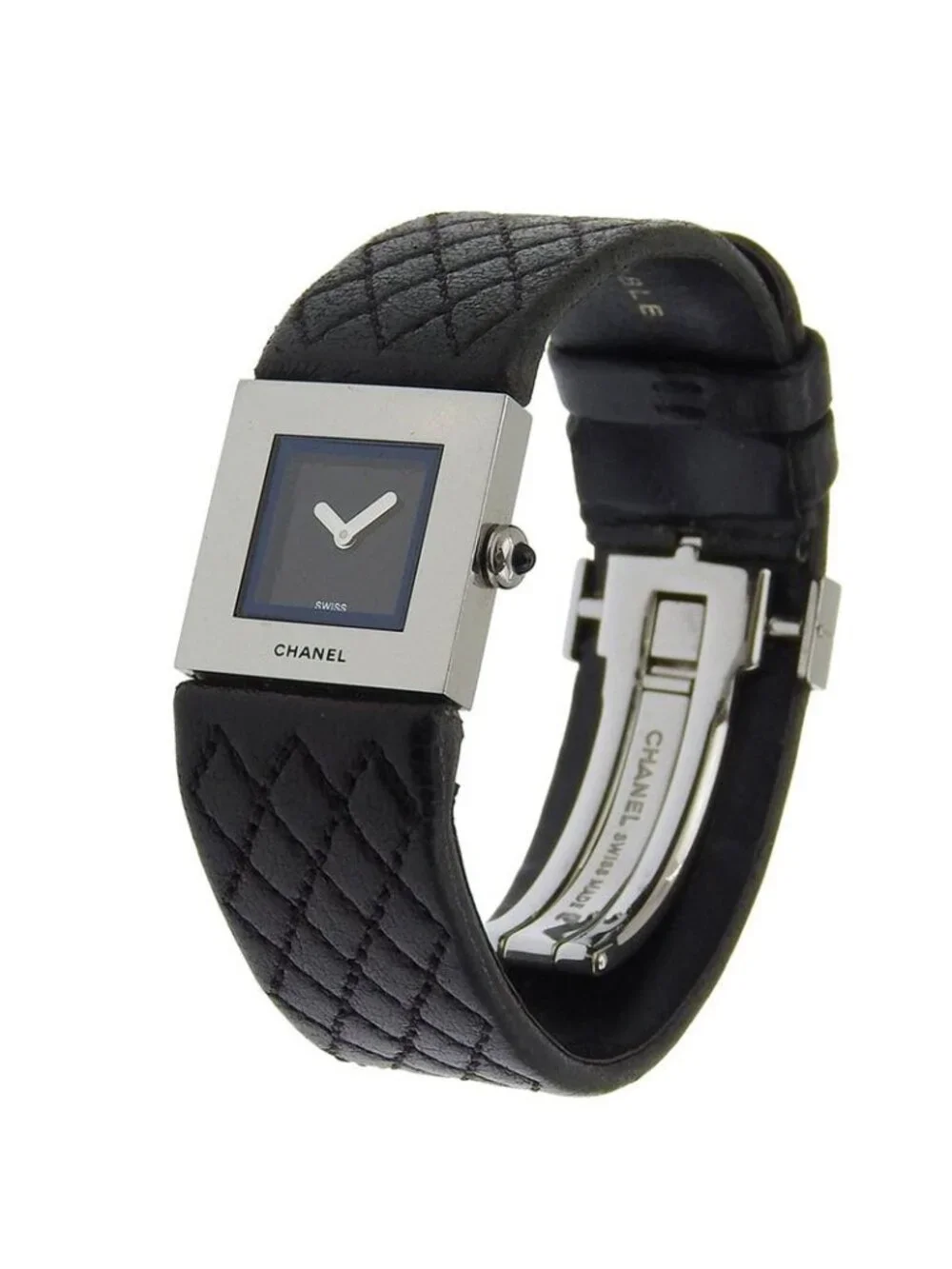 Chanel Quilted Stainless Steel Leather Black Quartz Analog Display - Picture 2 of 8